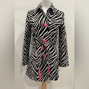 Vintage Women’s 3 SISTERS Zebra Print Trench Coat Jacket Medium Pink Belted